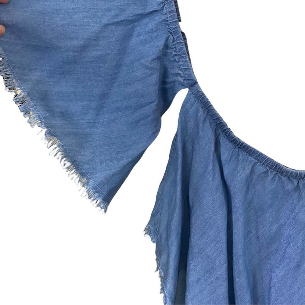 Elan Off -Shoulder Blue Ruffle -Layer Raw Edge Off-Shoulder Mini Dress - Picture 3 of 7